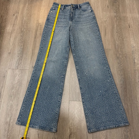Good American Good Ease Crystal Embellished Wide Leg Jeans Loose Fit Size 00/24 - Picture 10 of 14